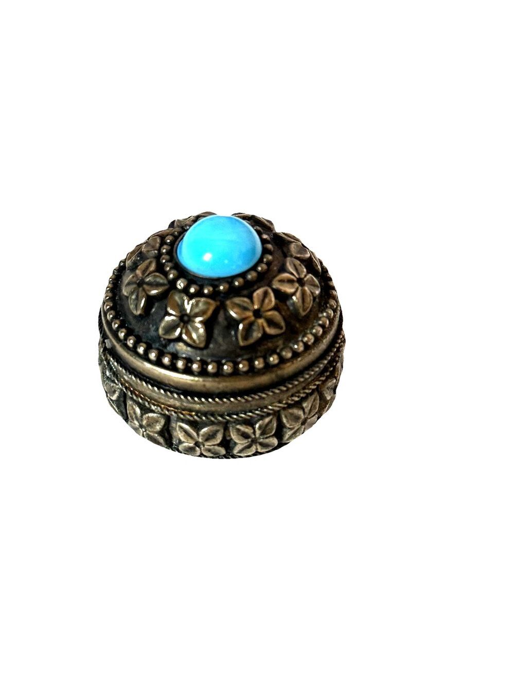 Vintage Small Jewelry or Pill Box with Turquoise Blue Stone